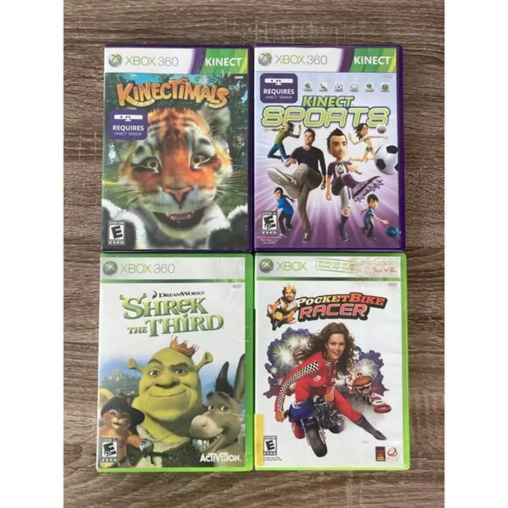 Xbox 360 Game Lot: Kinectimals, Kinect Sports, Shrek, PocketBike Racer